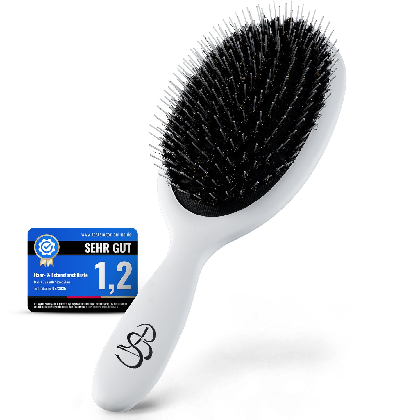Extensions Bürste für Echthaar&Eigenhaar Bianca Sauchella Secret Shine Wildschweinborsten & Keratin Stifte Haarbürste ohne Ziepen Anti Frizz schonend für Tape In Bonding & Clip In Extensions