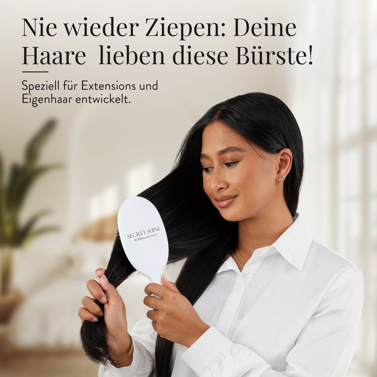 Extensions Bürste für Echthaar&Eigenhaar Bianca Sauchella Secret Shine Wildschweinborsten & Keratin Stifte Haarbürste ohne Ziepen Anti Frizz schonend für Tape In Bonding & Clip In Extensions