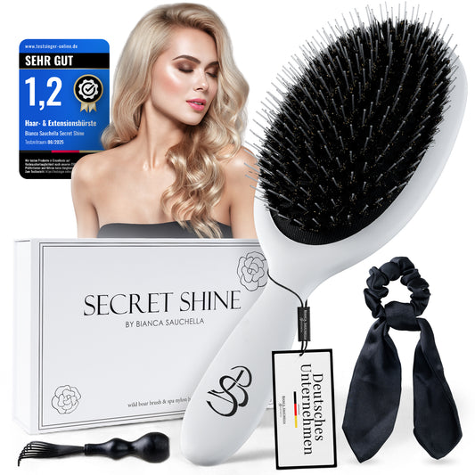 Extensions Bürste für Echthaar&Eigenhaar Bianca Sauchella Secret Shine Wildschweinborsten & Keratin Stifte Haarbürste ohne Ziepen Anti Frizz schonend für Tape In Bonding & Clip In Extensions
