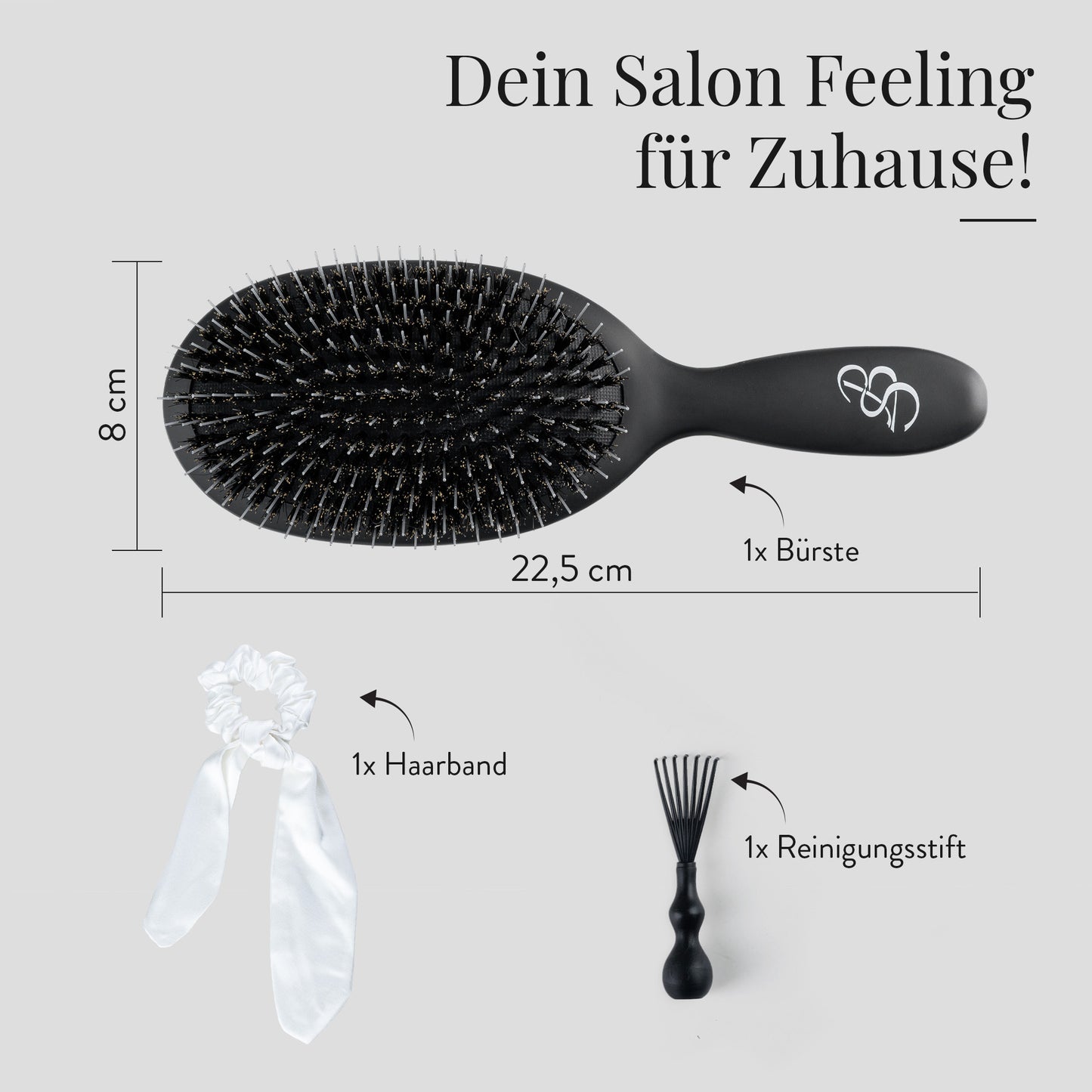 Extensions Bürste für Echthaar&Eigenhaar Bianca Sauchella Secret Shine Wildschweinborsten & Keratin Stifte Haarbürste ohne Ziepen Anti Frizz schonend für Tape In Bonding & Clip In Extensions (Schwarz)