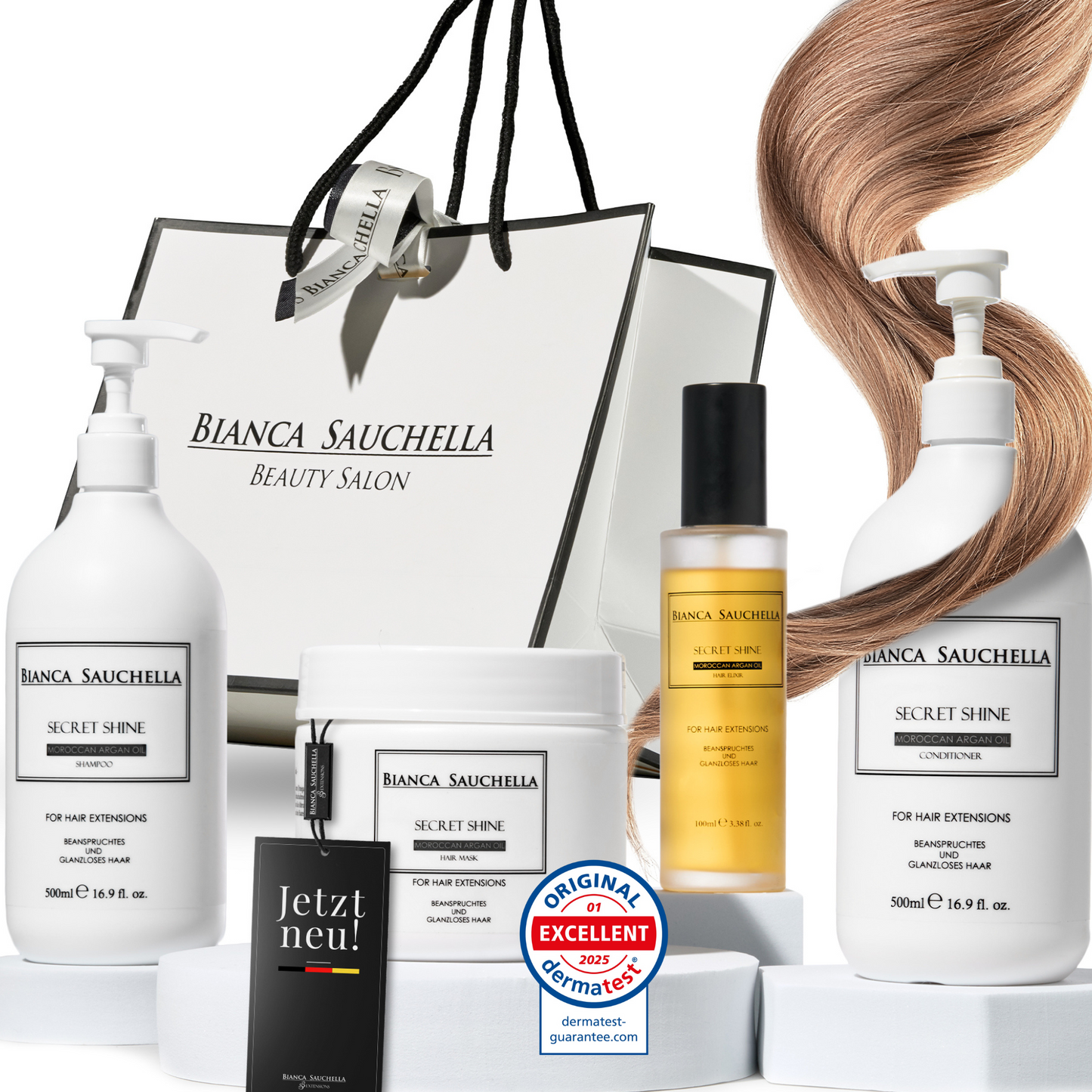 Bianca Sauchella Secret Shine Original Moroccan Argan Öl die Ultimative Pflege Set für alle Haartypen und Extensions
